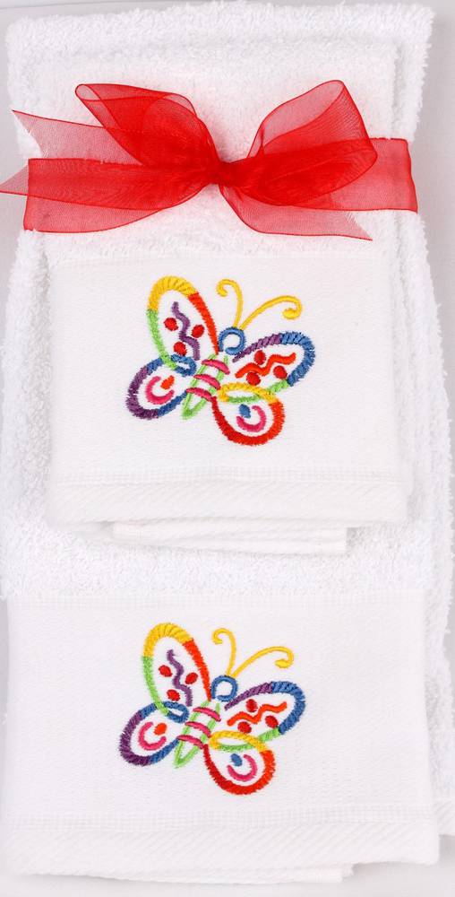 Matching Embroidered Handtowel and facecloth gift set- butterfly Code: FH-BUTT